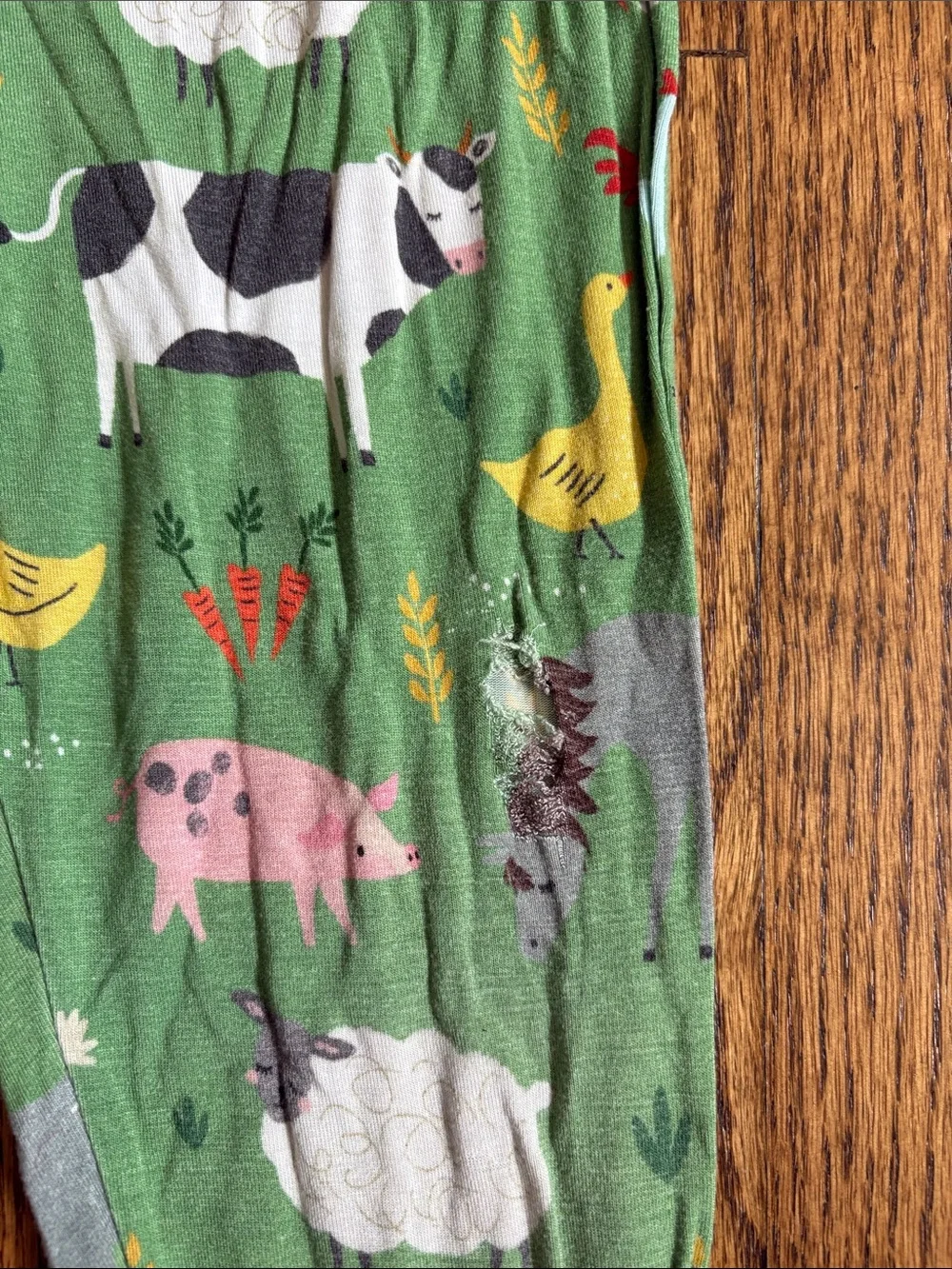 Little Sleepies green bamboo Farm Animals print, 2 piece pajama set. Size 9/10